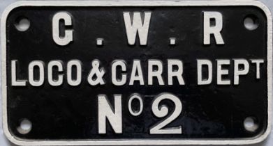 GWR cast-iron STEAM CRANE PLATE 'Loco & Carr Dept No 2'. A 36-ton crane built in 1908 by