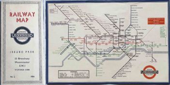 1934 London Underground diagrammatic, card POCKET MAP by Beck from the 2nd-year series entitled '