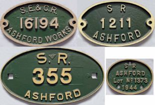 Selection (4) of SE&CR/SR cast-iron WAGON PLATES all marked Ashford/Ashford Works. They are SE&CR