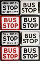 Selection (4) of 1950s/60s double-sided, enamel BUS STOP FLAGS with small variations. The request