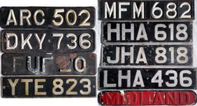 Selection (9) of trolleybus & bus REGISTRATION PLATES etc comprising trolleybuses: ARC 502 (Derby