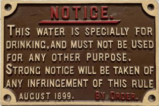 GWR cast-iron NOTICE 'This water is specially for drinking and must not be used for any other