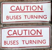 LGOC/London Transport enamel SIGN 'Caution, Buses Turning'. Located outside bus garages, these