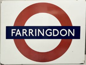 1950s/60s London Underground enamel PLATFORM BULLSEYE SIGN from Farringdon Station on the