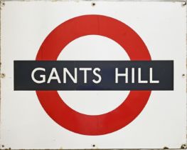 1950s/60s London Underground enamel PLATFORM BULLSEYE SIGN from Gants Hill Station on the Central