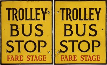 Newcastle Corporation double-sided, enamel TROLLEY BUS STOP FLAG with Fare Stage wording.
