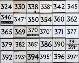 Large quantity (30) of London Transport bus stop enamel E-PLATES with Country Area route numbers