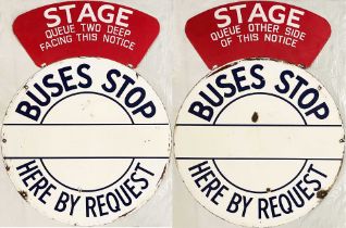 Birmingham City Transport double-sided, enamel BUS STOP FLAG plus double-sided STAGE/QUEUE PLATE.