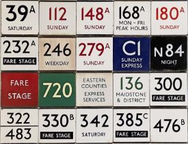 Large quantity (20) of London Transport bus stop enamel E-PLATES from across the network and