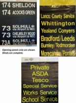 Trio of misc bus DESTINATION BLINDS comprising one labelled 'Tame Valley Travel, Birmingham' (