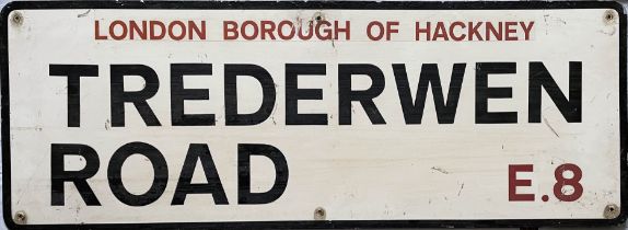 London Borough of Hackney STREET SIGN for Trederwen Road, a residential street off London Fields. An