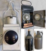 Selection (4) of GWR LAMPS & CANS comprising a tail lamp marked GWR on the chimney and BR (LMR) on