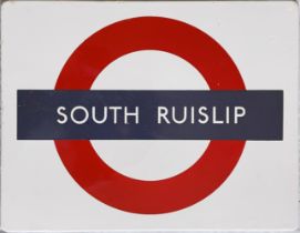 London Underground enamel BULLSEYE SIGN from South Ruislip station on the Central Line. A small sign