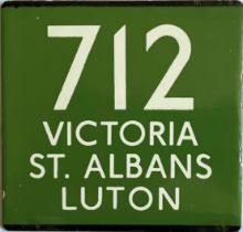 London Transport coach stop enamel E-PLATE for Green Line route 712 destinated Victoria, St