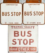 Pair of 1950s/50s enamel BUS STOP FLAGS, the first from Maidstone Corporation (double-sided, 10" x