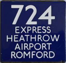 London Transport coach stop enamel E-PLATE for Green Line route 724 Express destinated Heathrow