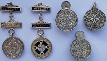 Selection (5) of GWR First-Aid MEDALS & BADGES comprising 2 x hallmarked silver Efficiency Medals:
