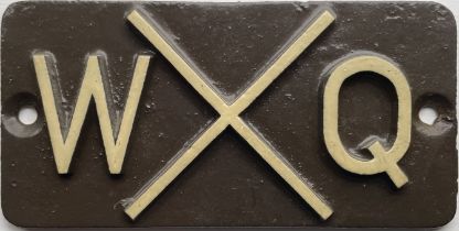 Small GWR cast-iron CARRIAGE PLATE 'W X Q'. These were carried at the ends on some older passenger