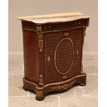 A Louis XVI revival marble top serpentine kingwood side cabinet, mid 20th century, the moulded