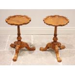 A pair of Chippendale style yew wood wine tables, late 20th century, each with a pie crust shaped