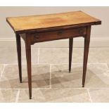 A George III mahogany folding card table, the rectangular hinged top with inlaid stringing and