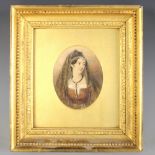 Continental school (19th century), An oval portrait miniature depicting a young lady in jewelled