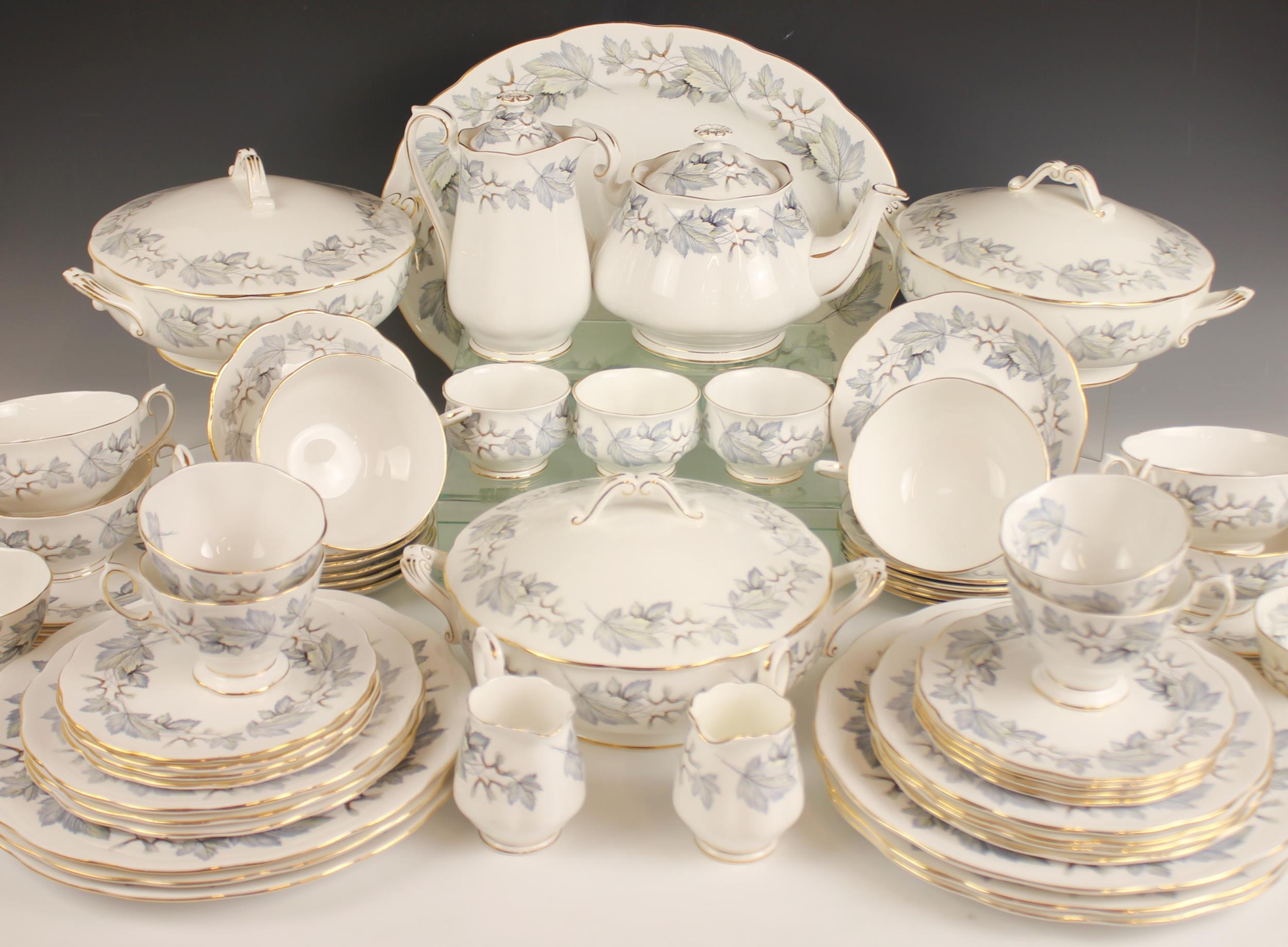 A Royal Albert part dinner service in the "Silver Maple" pattern, comprising: six soup bowls and