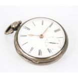 A Victorian silver open face pocket watch, the round white enamel dial with Roman numerals and