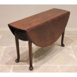 A George II mahogany drop leaf table, the oval top raised upon cabriole legs extending to pad