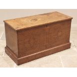 A George III mahogany and inlaid marriage chest, the rectangular hinged top inlaid with a central