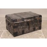 A 19th century studded leather trunk by Gough and Watkins, Cheap Street, Bath, the rectangular trunk