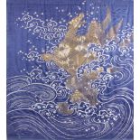 A Japanese silk (Fukusa) embroidered panel (Kakebukusa), Meiji period (1868-1912), the square