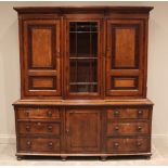 A George III oak, mahogany and rosewood crossbanded housekeepers cupboard, the upper section of