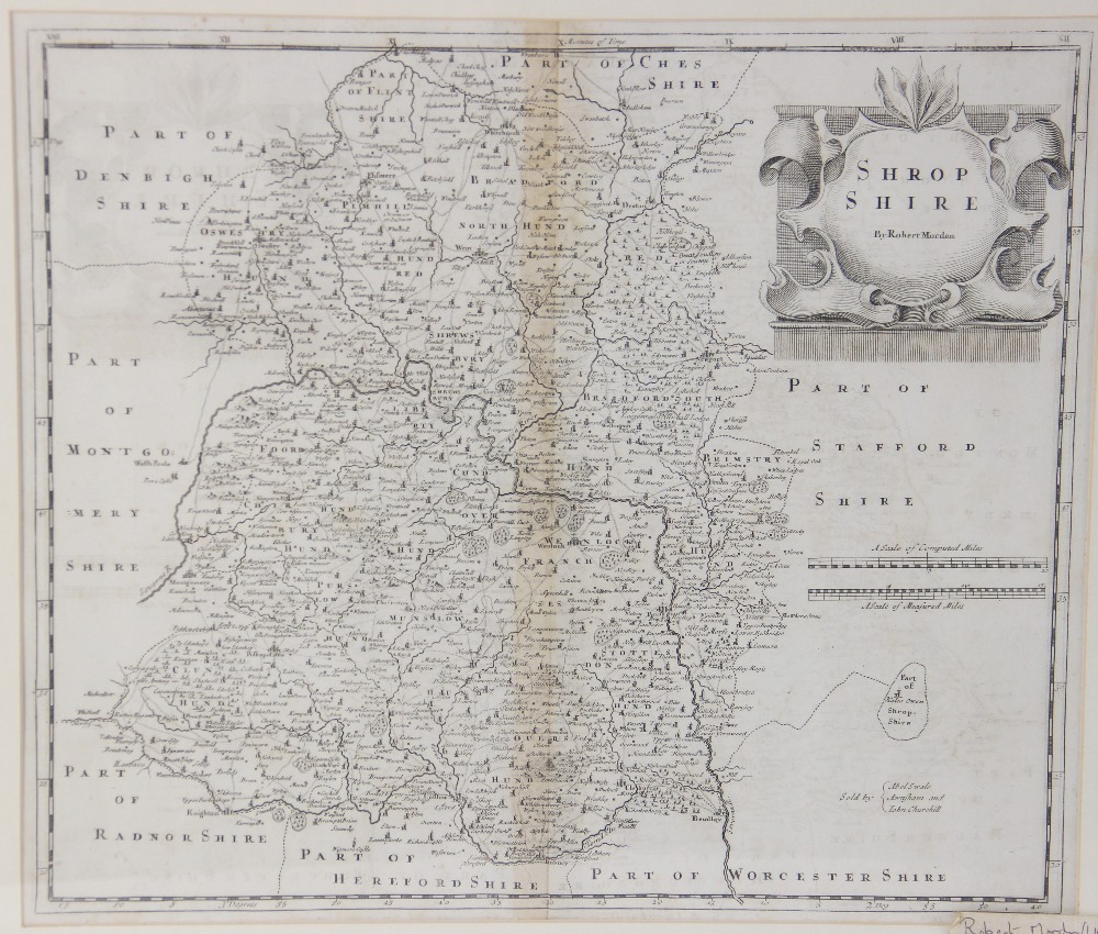 After Robert Morden (1650 – 1703), SHROP SHIRE, an uncoloured engraved map on laid paper depicting - Image 7 of 7