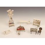 A selection of Dutch silver doll's house furniture, maker's marks for H. Hooykaas, import marks