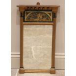 A Regency pier mirror, the rectangular mirror plate below a verre eglomise style cottage frieze