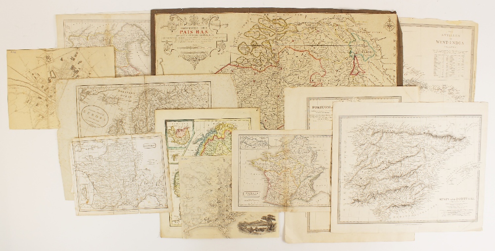 A collection of eleven unframed continental, country and regional maps, 18th century and later, to