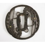 A Japanese Tsuba, Edo Period (1603-1868), Mokko-Gata, the pierced Ji formed as two lobsters, 7.9cm x