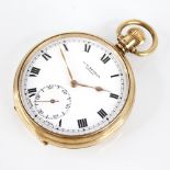 A George VI 9ct gold open faced pocket watch by J.W.Benson, the round white enamel dial with Roman