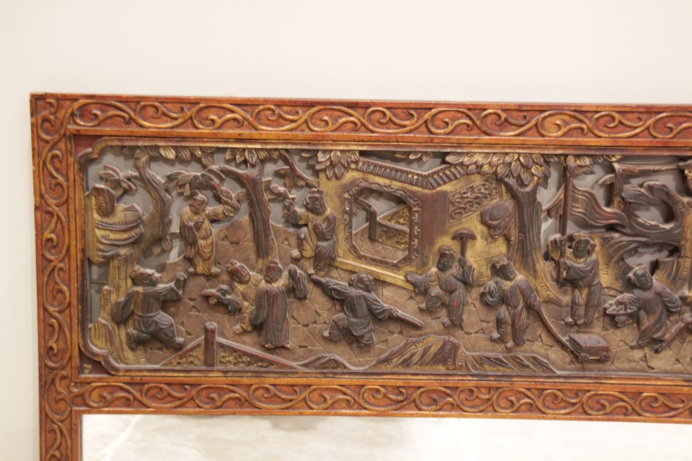 A Chinese carved hardwood and gilt lacquered over mantel mirror, early 20th century, the rectangular - Image 2 of 4