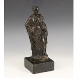 A Grand Tour patinated bronze figure of a Grecian lady in classical robes, 19th century, modelled