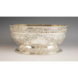 A late Victorian silver centrepiece dish, Martin, Hall & Co, Sheffield 1899, of oval form on