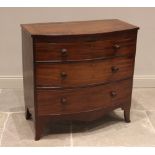 19th century mahogany bowfront chest of drawers, the crossbanded top above three graduated, cock