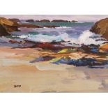 Donald McIntyre (British, 1923-2009), "Rocky Sea Shore No.3", Acrylic on board, Initialled lower