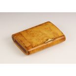 A Russian Faberge style burr birch combination cigarette/vesta case, of oval form, the hinged