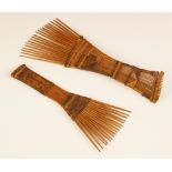 Two West African combs, Luba people, Zaire, Belgium Congo, each of fan shape and formed from palm