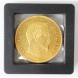 A Napoleon III 100 gold francs 1856, bare head, weight 32.2gms