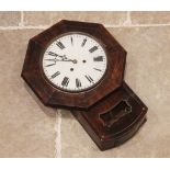 A Victorian figured walnut and brass inlaid drop dial wall clock, the octagonal case enclosing the