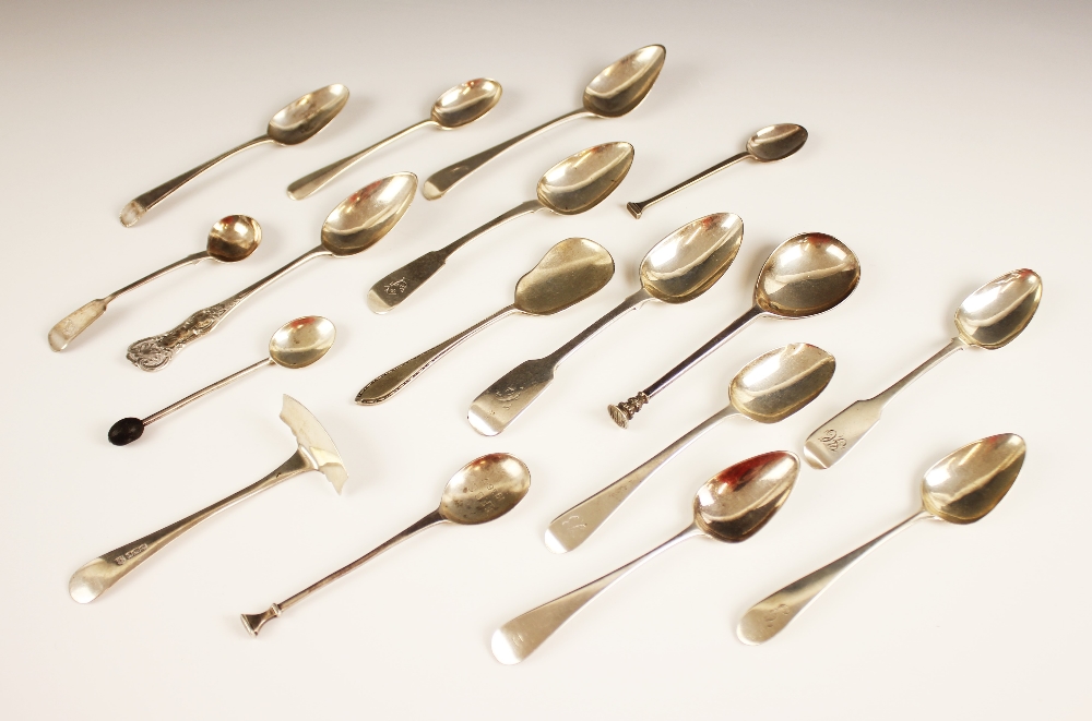 A selection of 19th century and later spoons and cutlery, to include a 17th century style seal-top