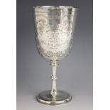 A Victorian silver trophy cup, Josiah Williams & Co, London 1892, of tapered cylindrical form on